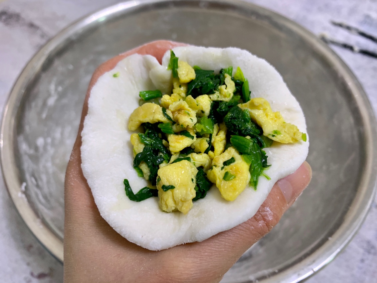 菠菜蛋皮馅咸汤圆
