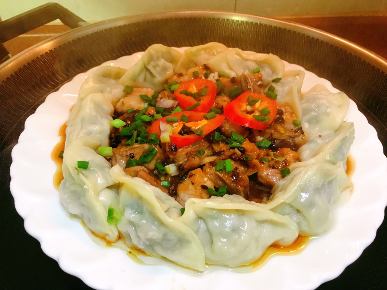 豉汁排骨蒸韭菜饺