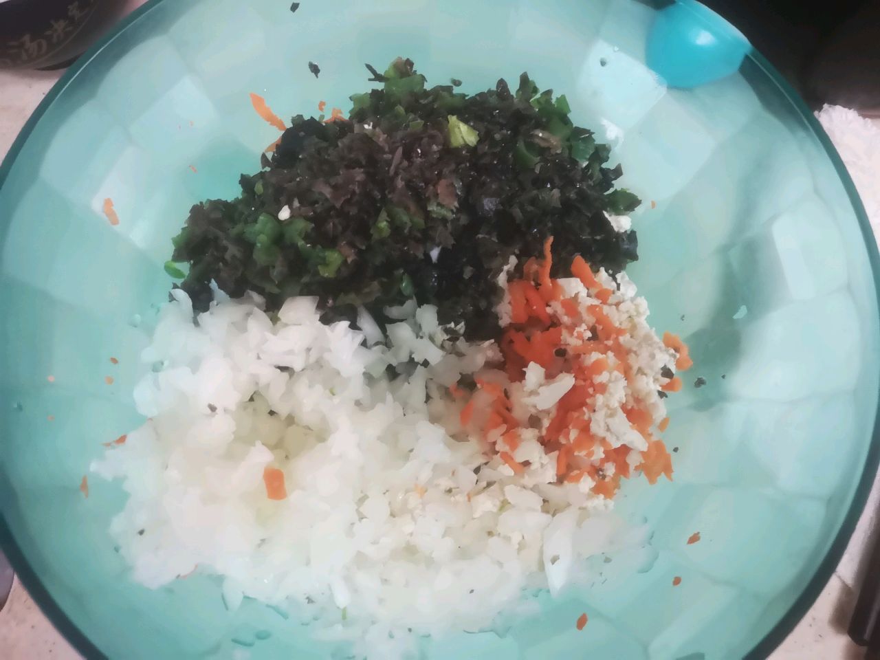 豆腐木耳胡萝卜馅锅贴