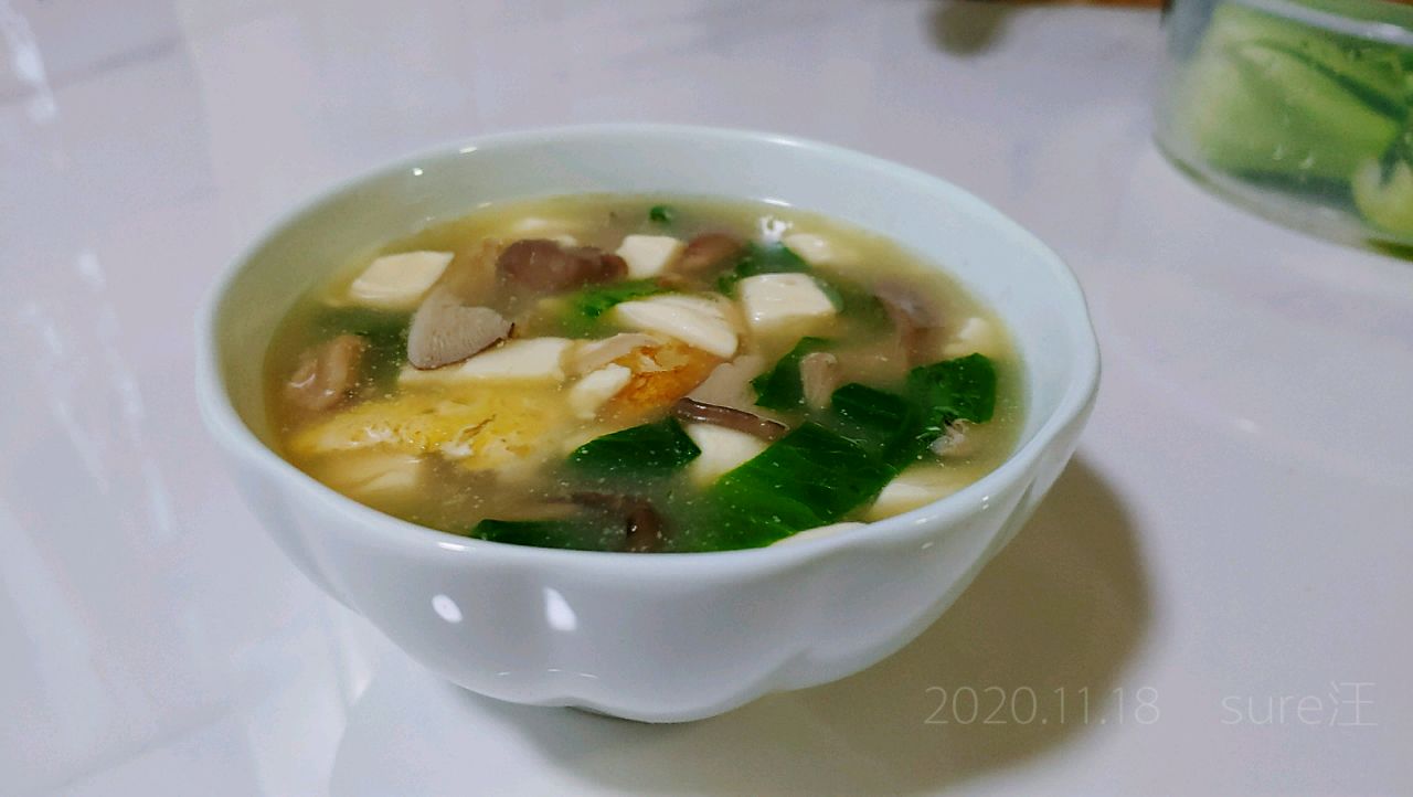菇蛋油菜豆腐羹