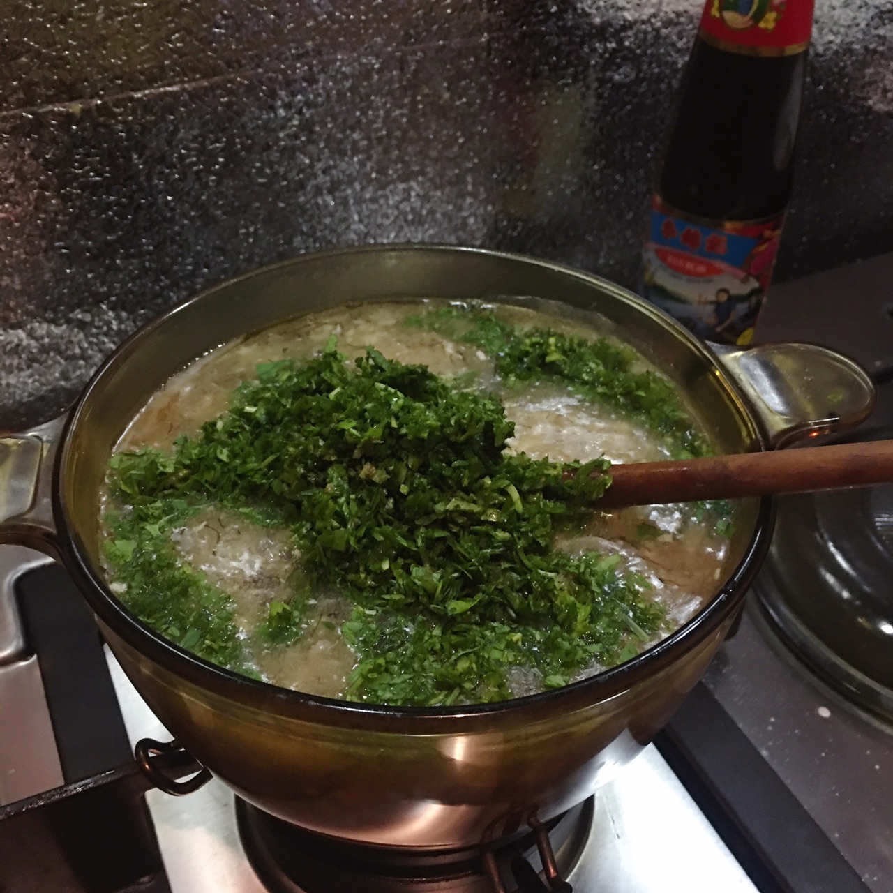 蚝油荠菜牛肉发菜羹