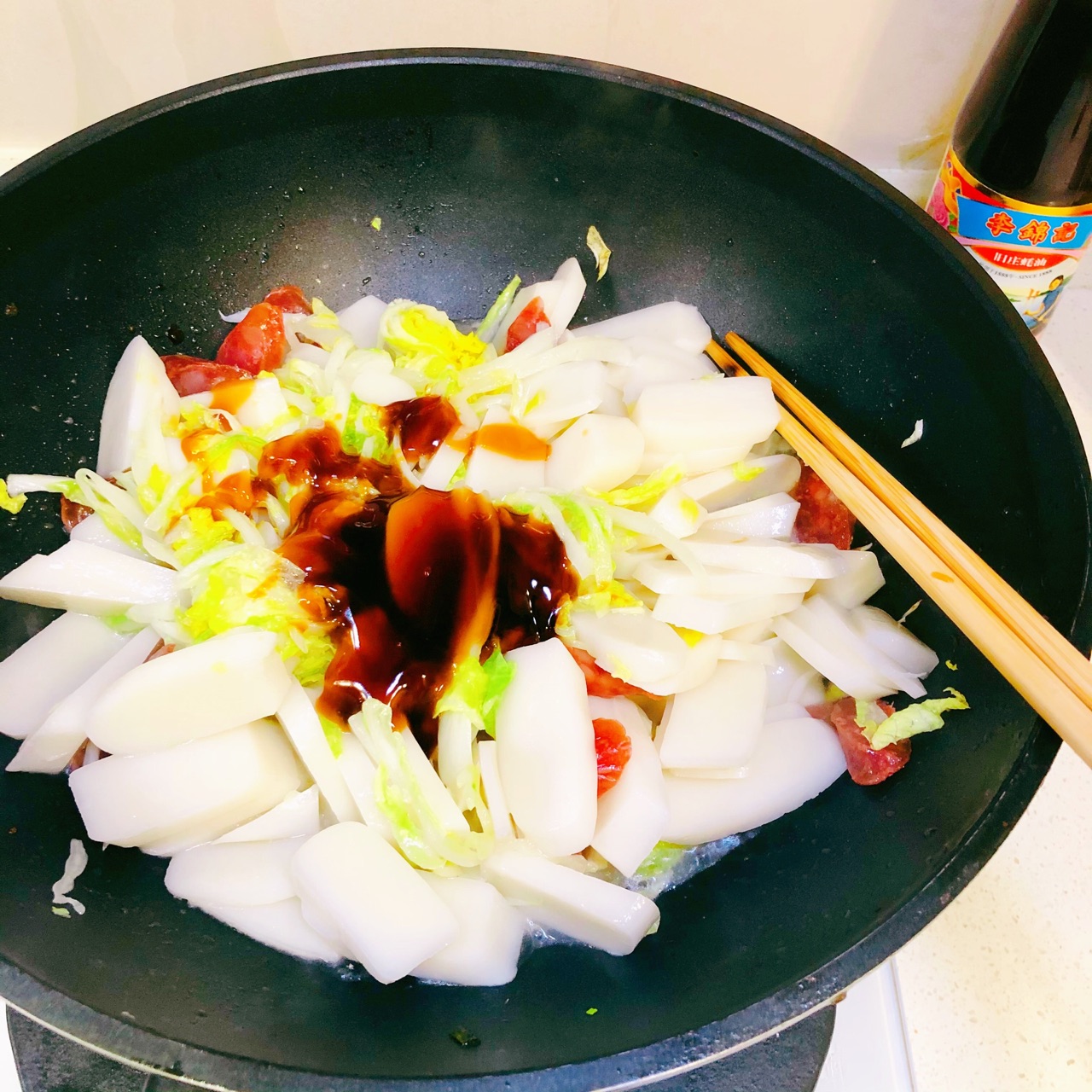 蚝油肉丝炒年糕
