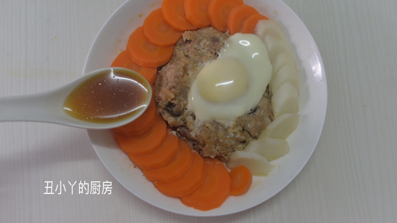 红萝卜+山药+马蹄蒸肉饼+蒸蛋