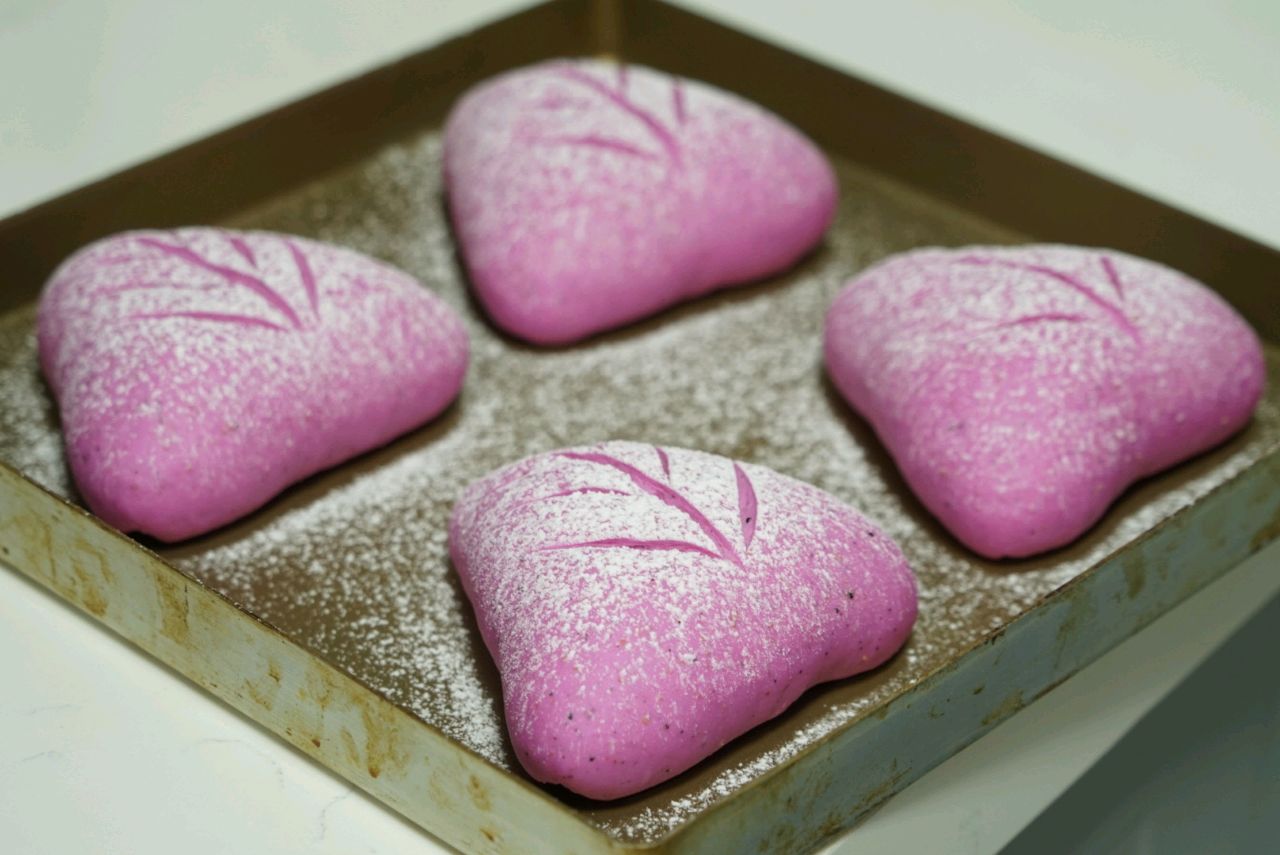 红树叶火龙果豆沙面包