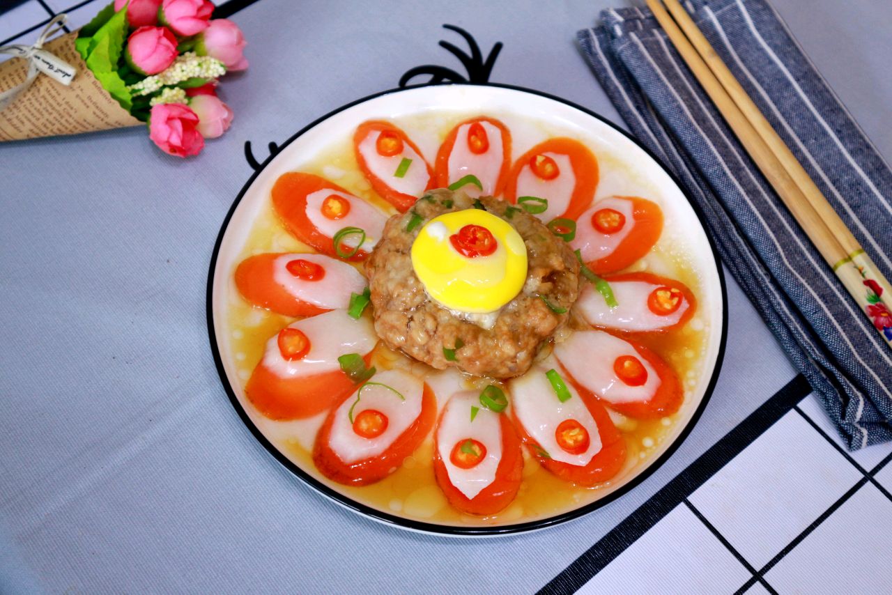 花开富贵～山药胡萝卜蒸肉