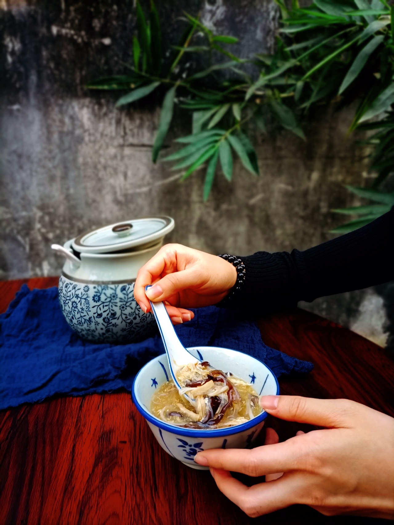 鸡肉丝杂菌粉丝羹