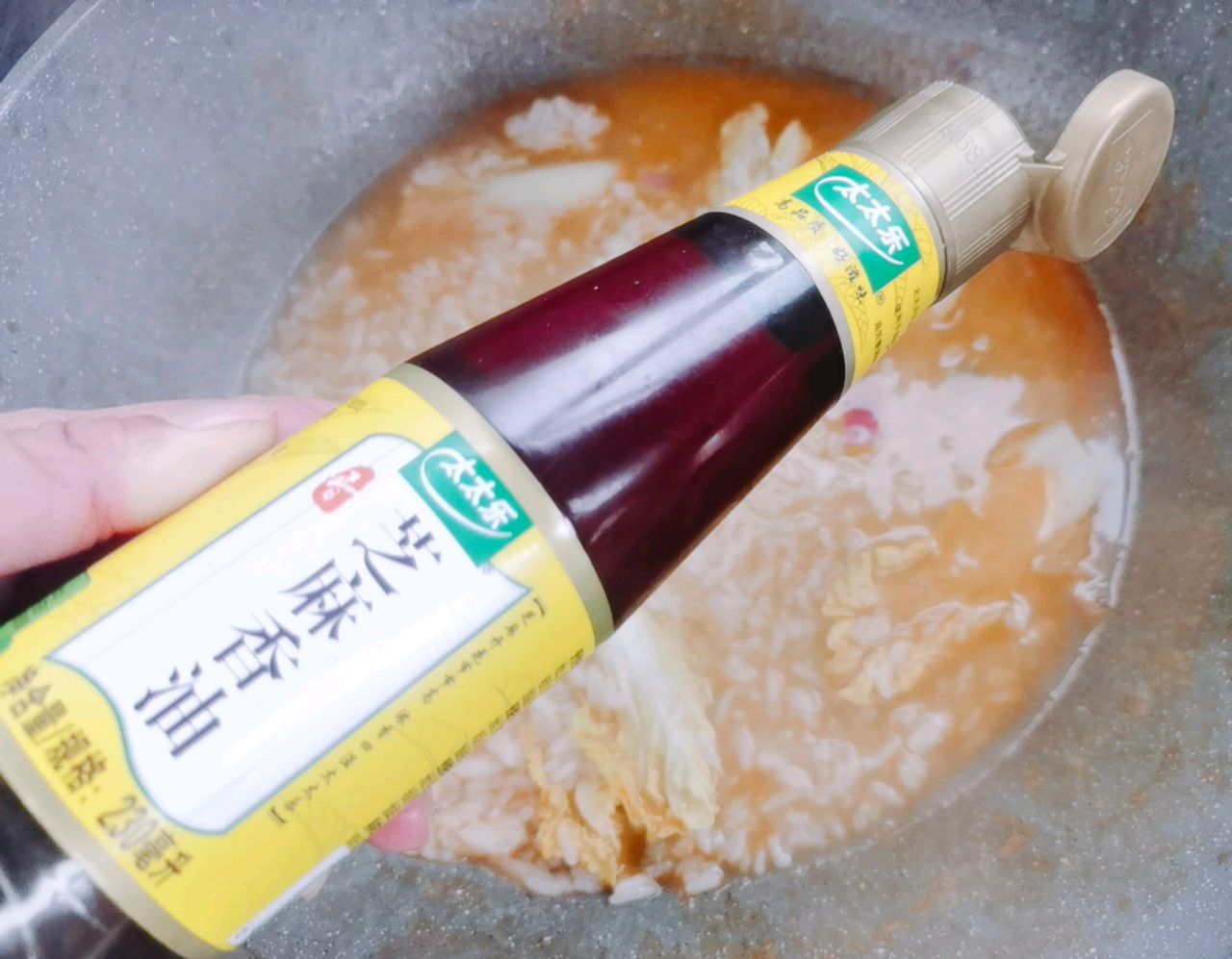 鸡汁麻油虾头泡饭