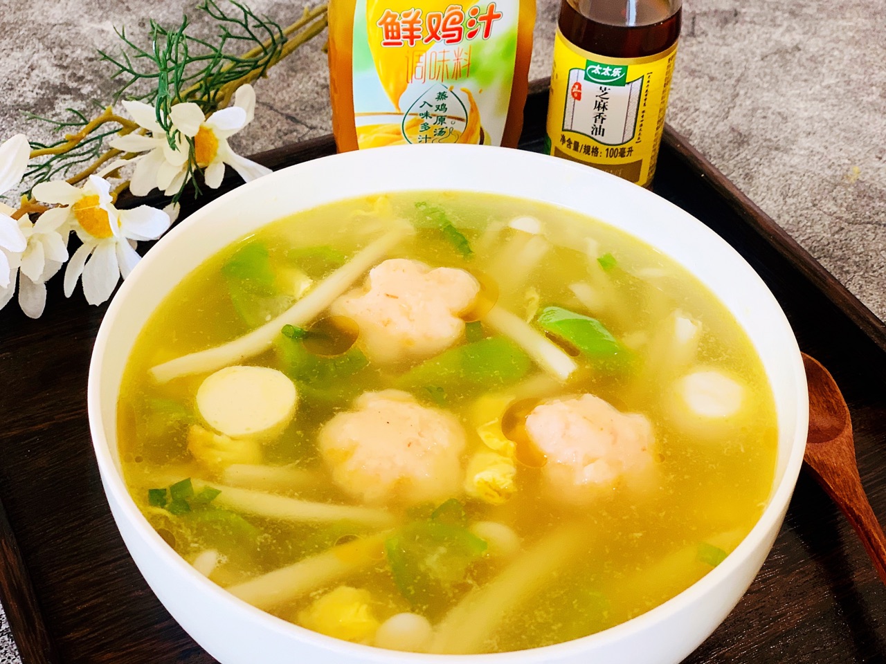 鸡汁丝瓜虾滑汤