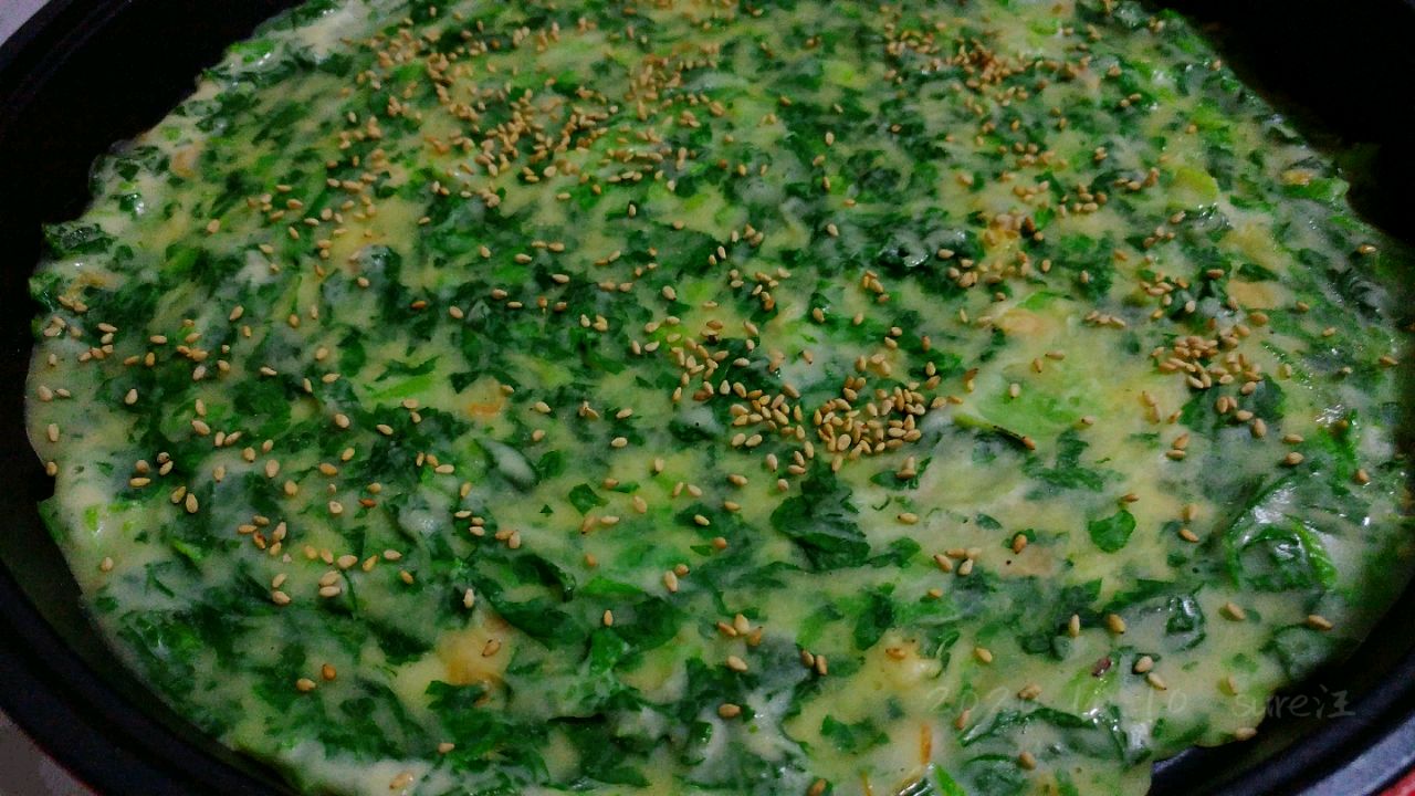 椒盐蛋香虾菜饼