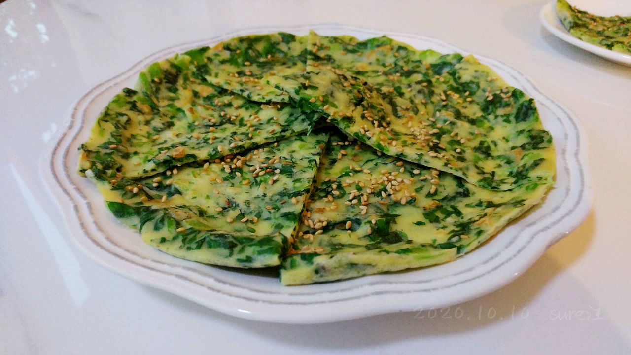 椒盐蛋香虾菜饼
