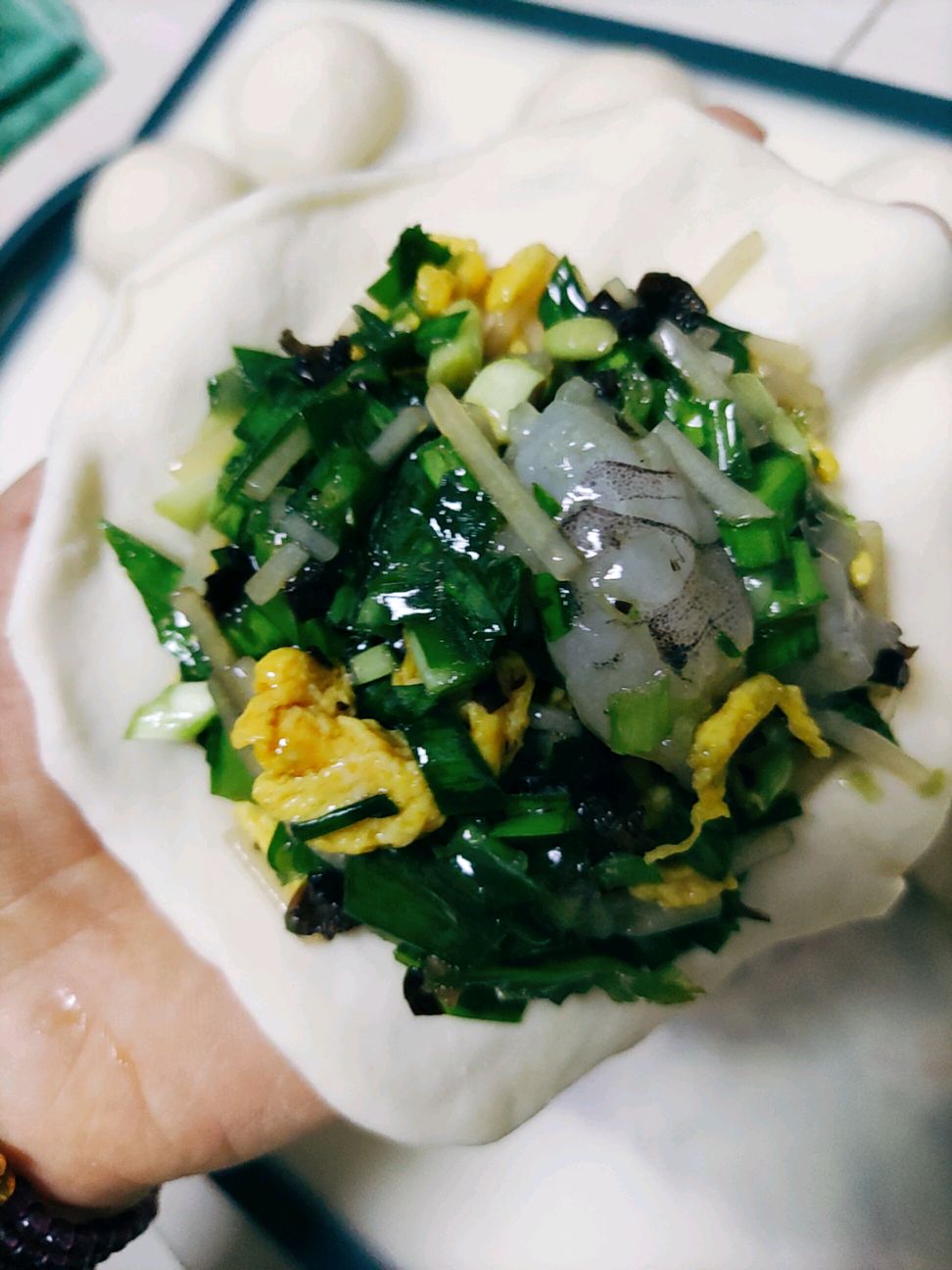 韭菜 虾馅饼