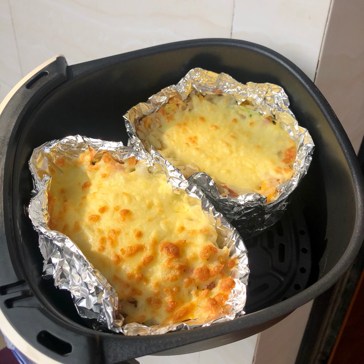 空气炸锅美食 拉丝芝士焗饭