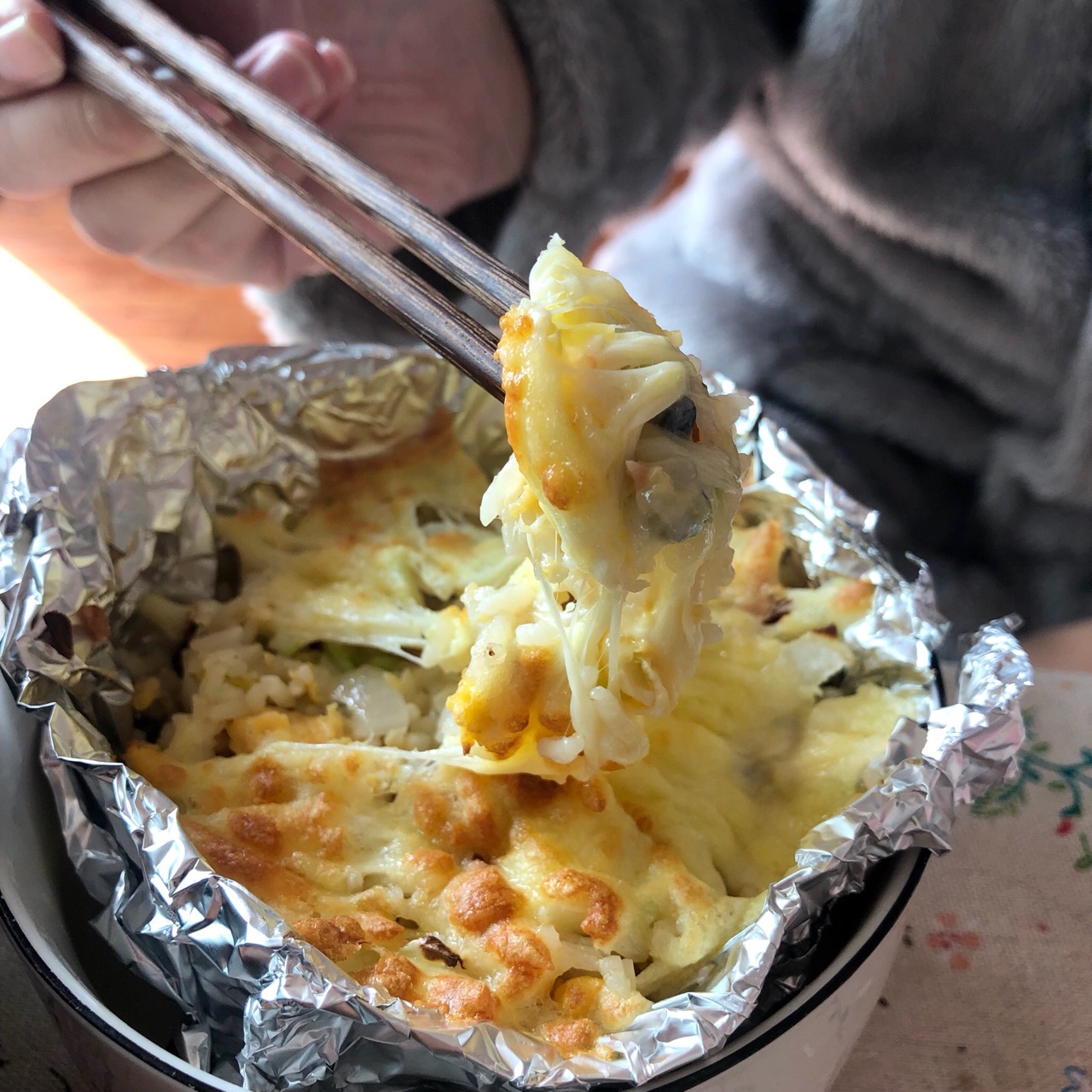 空气炸锅美食 拉丝芝士焗饭