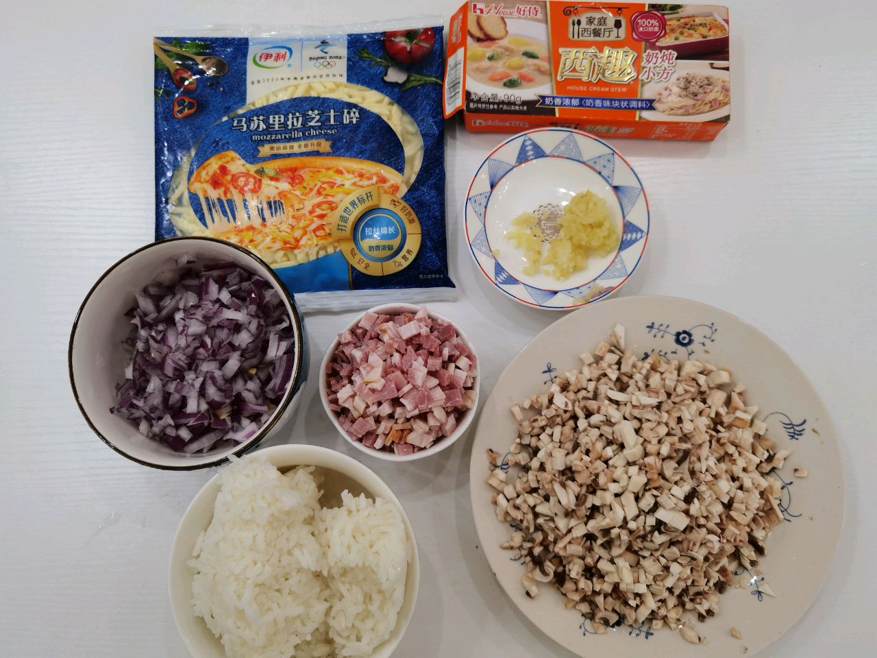 快手奶香培根蘑菇芝士焗饭