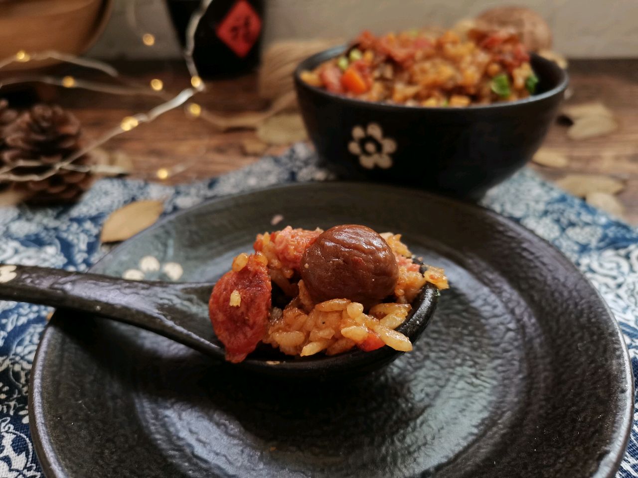 腊肠香菇板栗焖饭