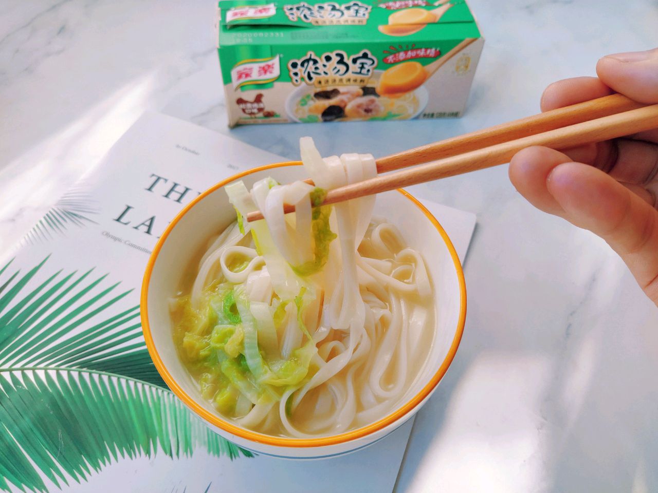 清爽的鸡汤白菜热汤面