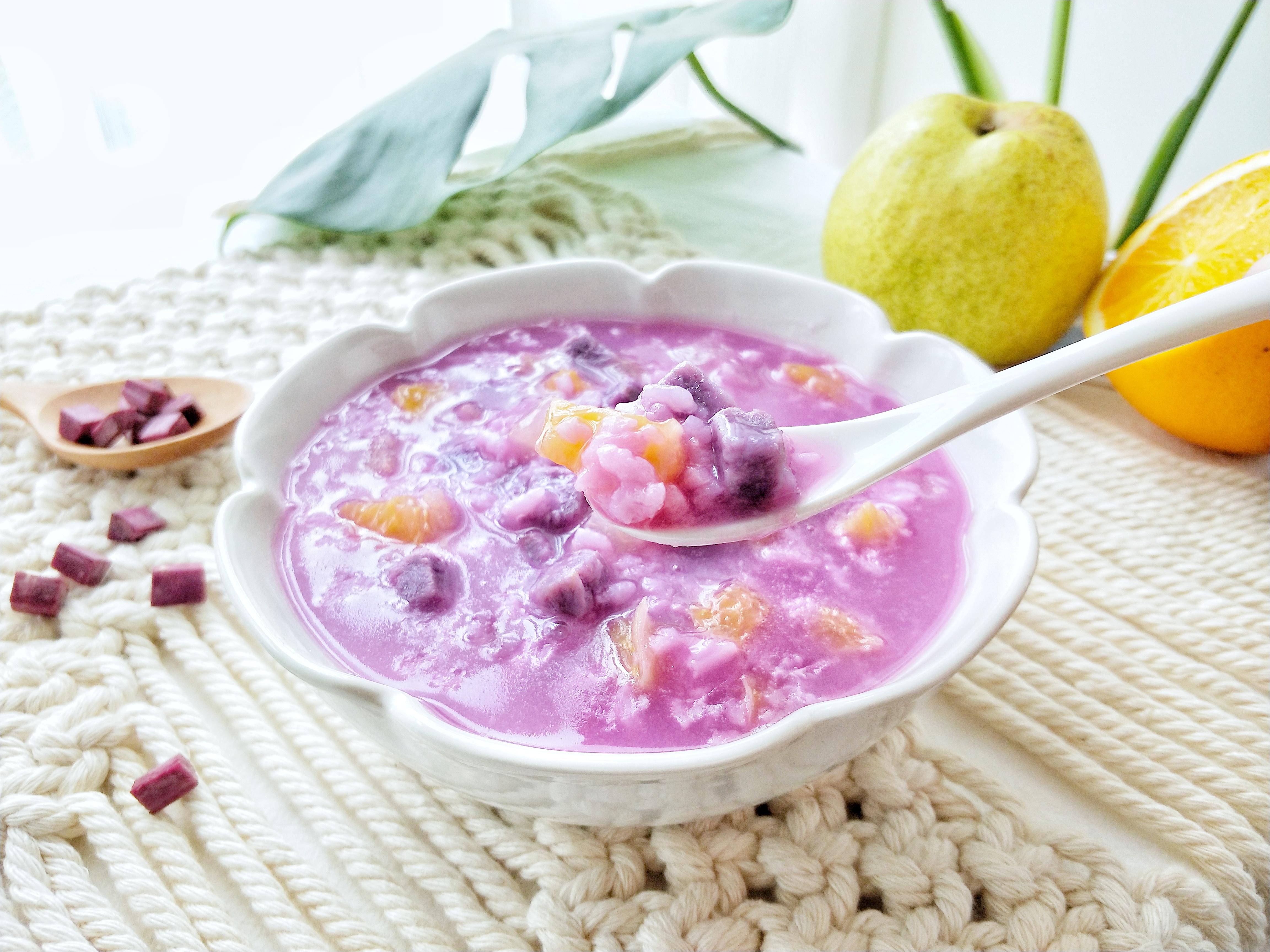 秋季宝宝开胃美食:紫薯水果粥