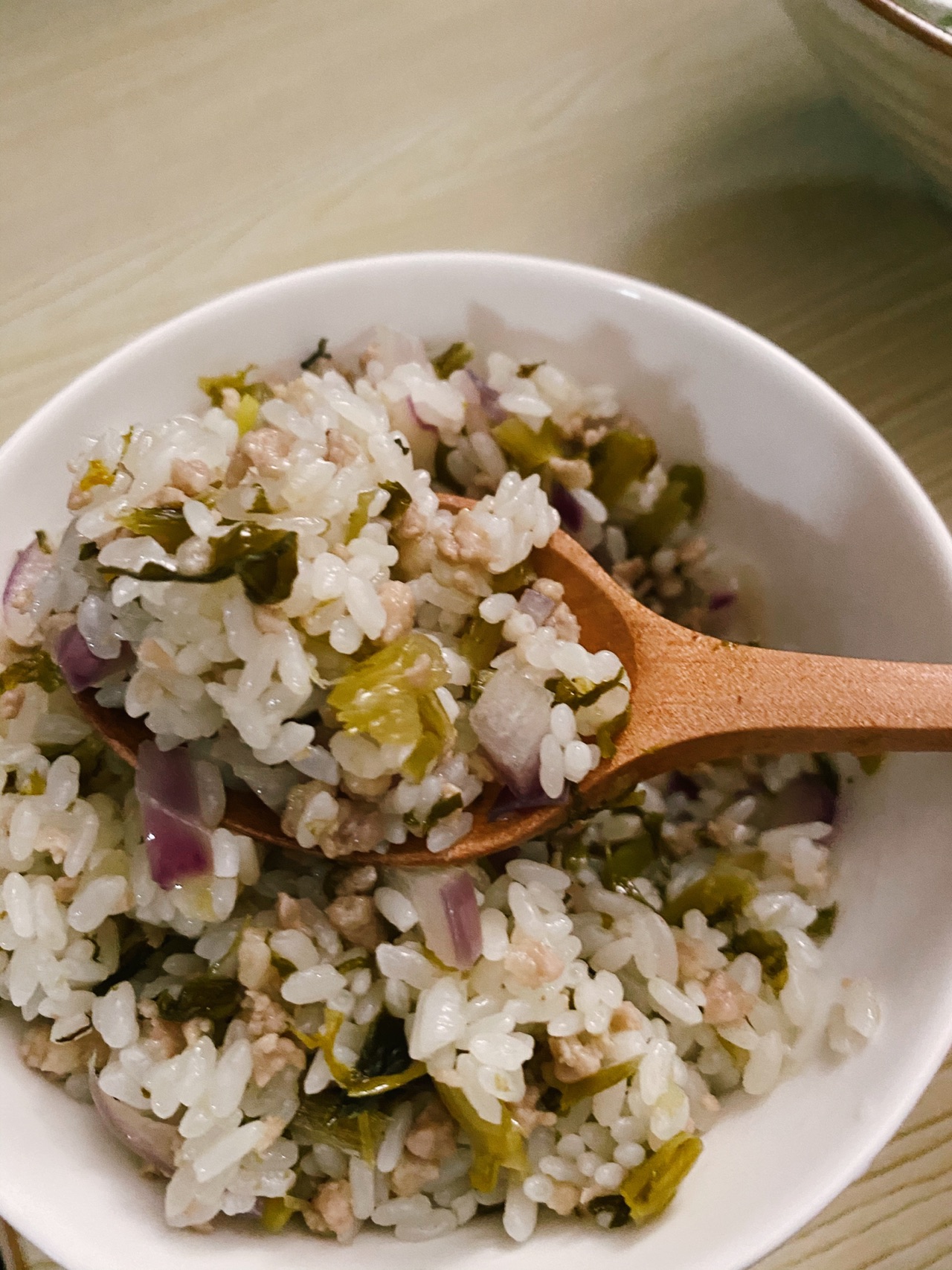 全是最容易做的—-雪菜肉沫拌饭