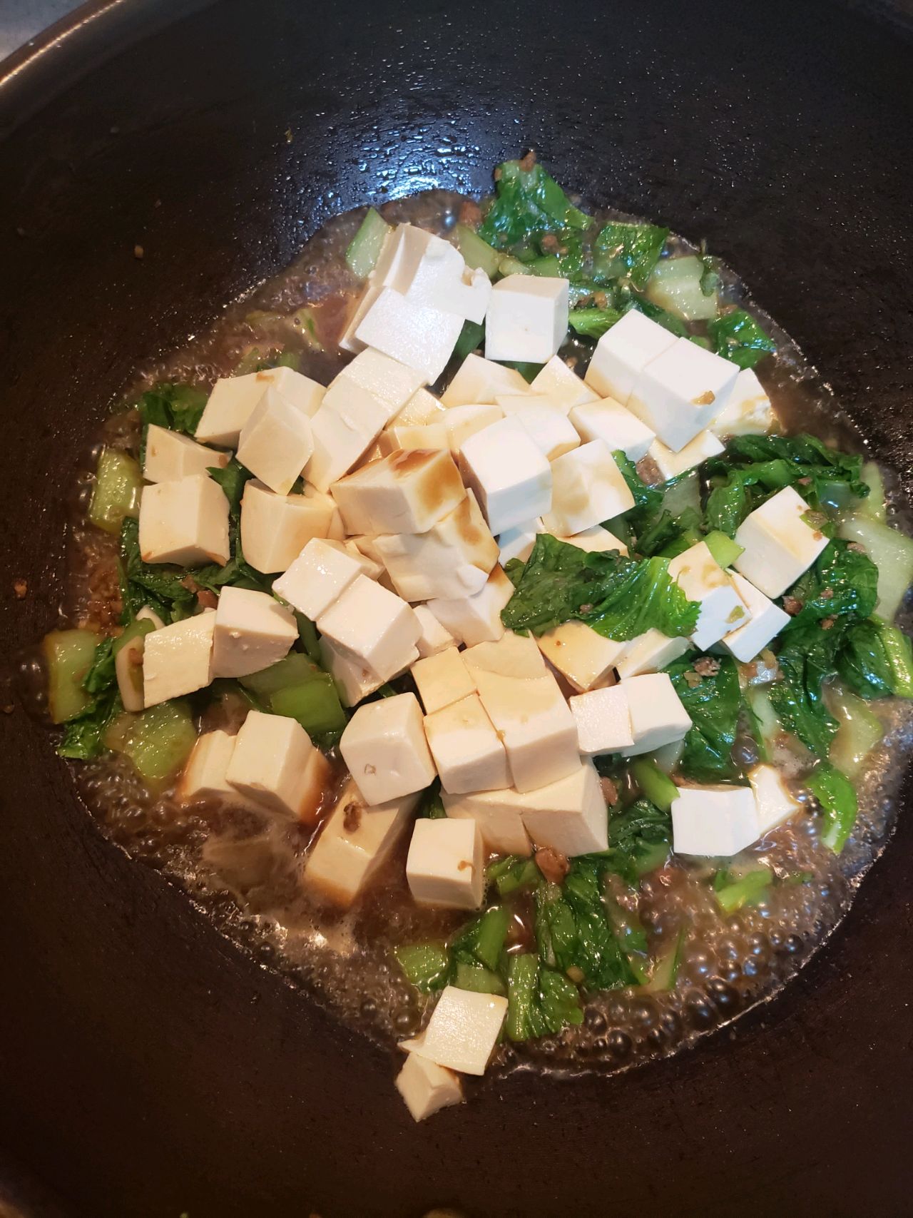 肉沫小白菜炖豆腐
