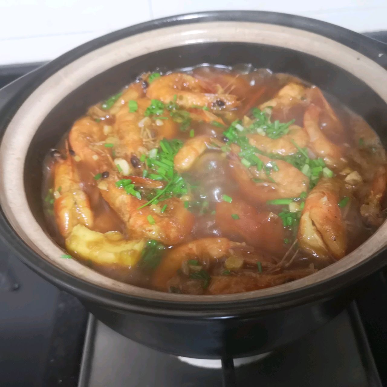 石锅金针菇开背虾