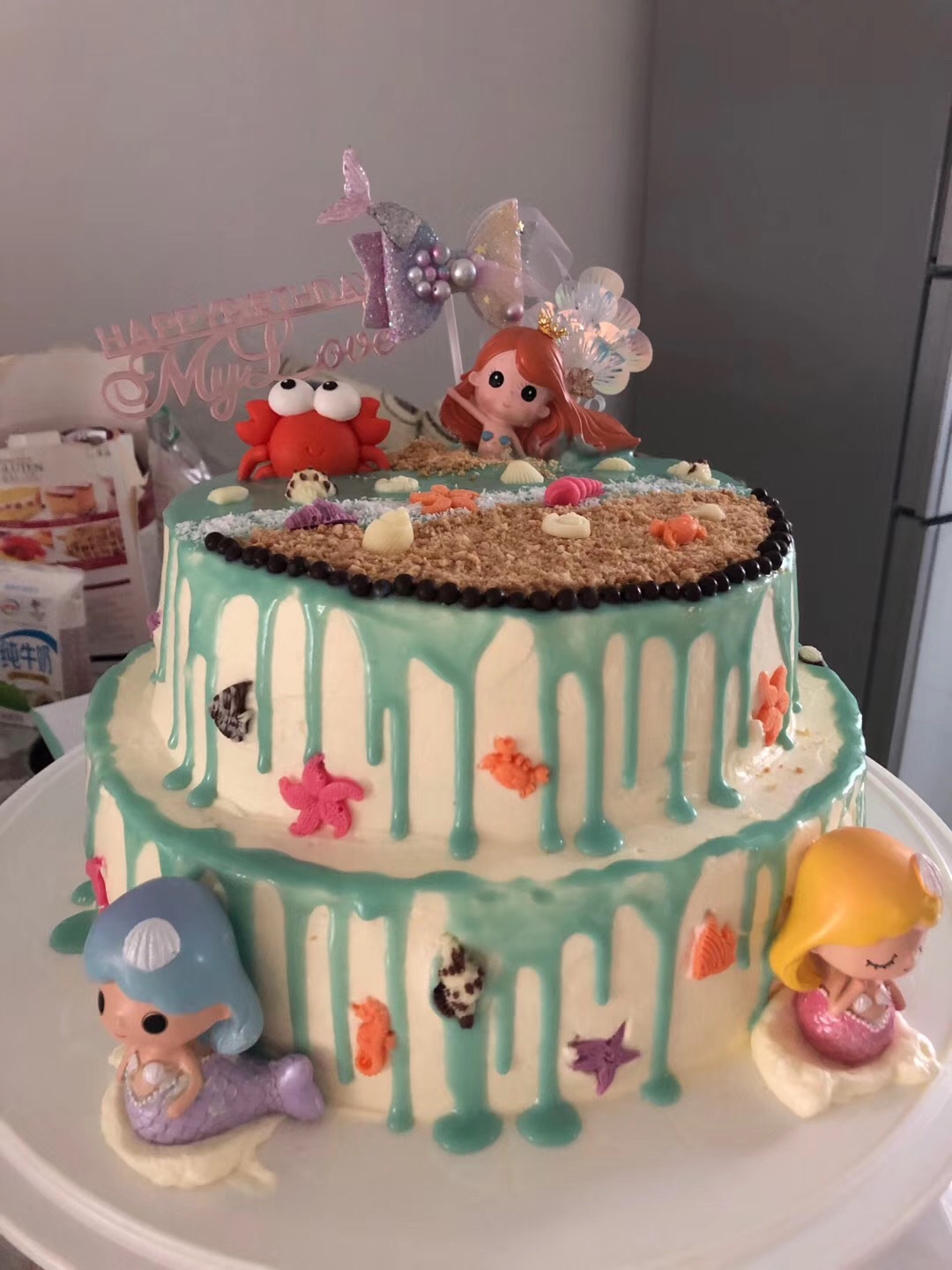 双层淋面海洋风情生日蛋糕