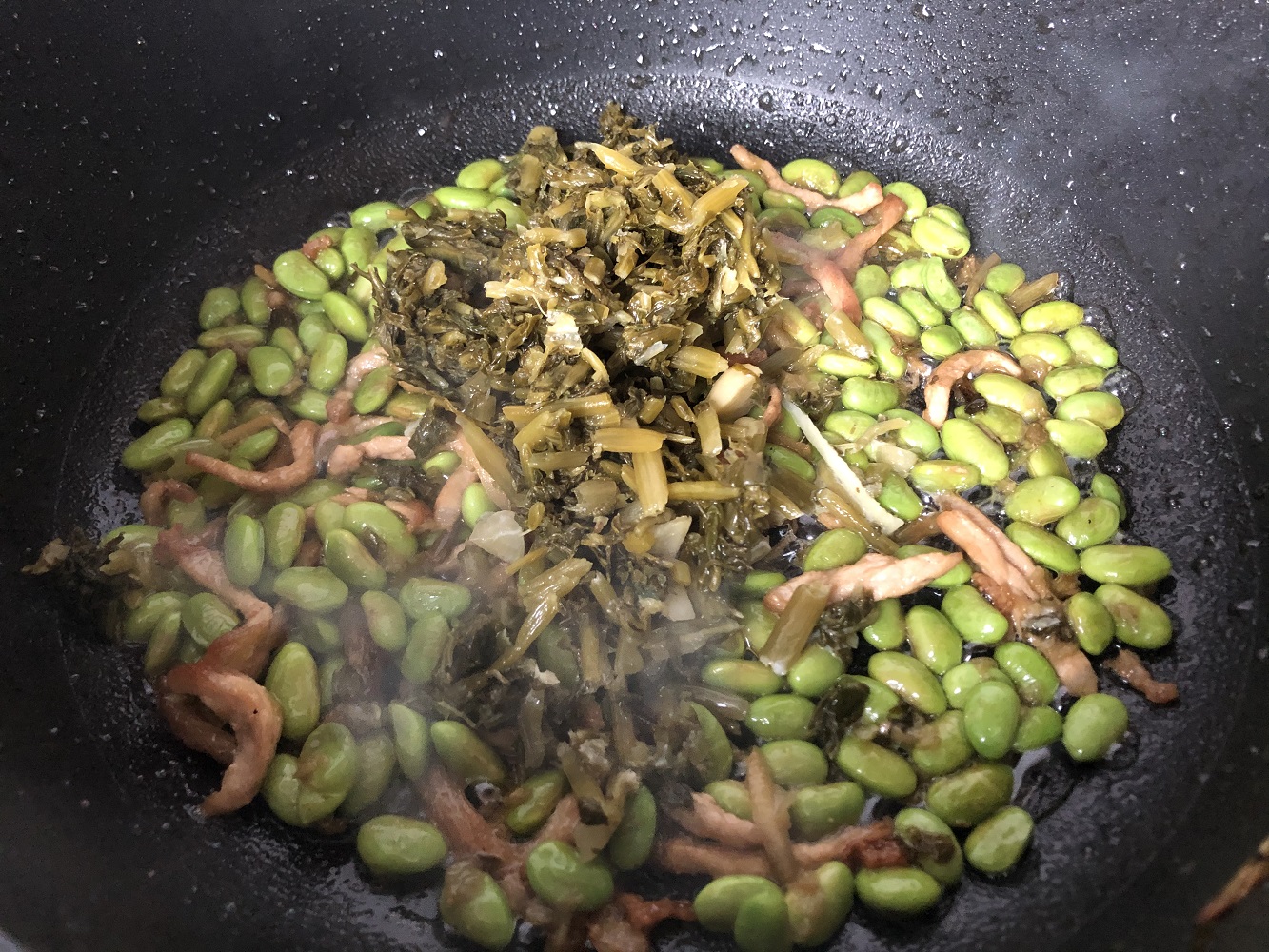 酸菜肉丝炒毛豆