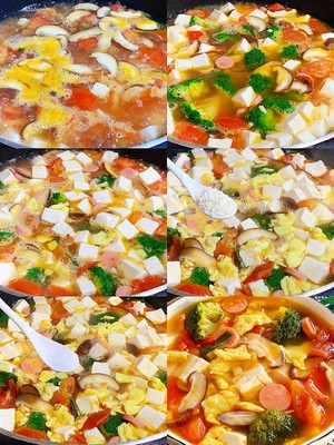 汤鲜味美,好吃到哭的番茄西兰花豆腐汤~