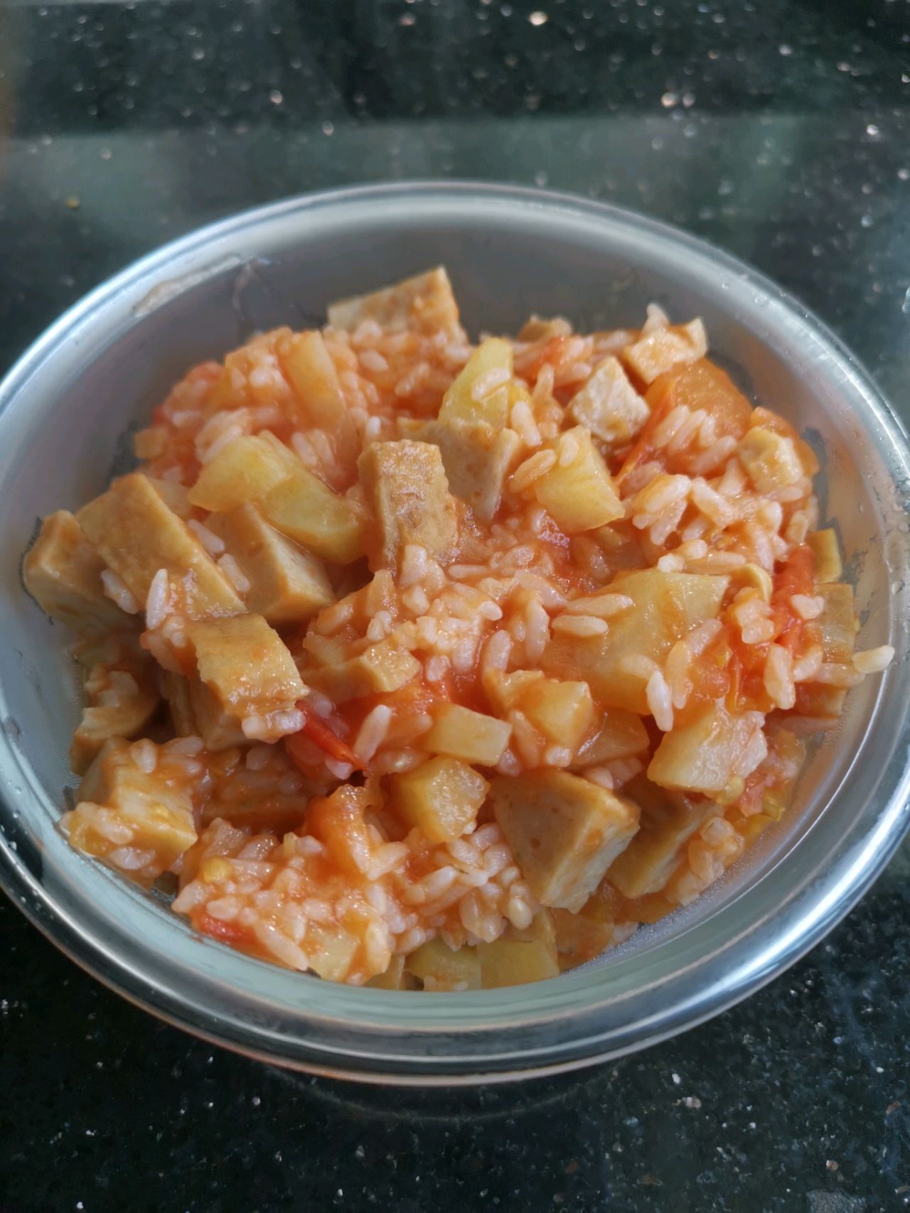 午餐，白饭番茄炒土豆