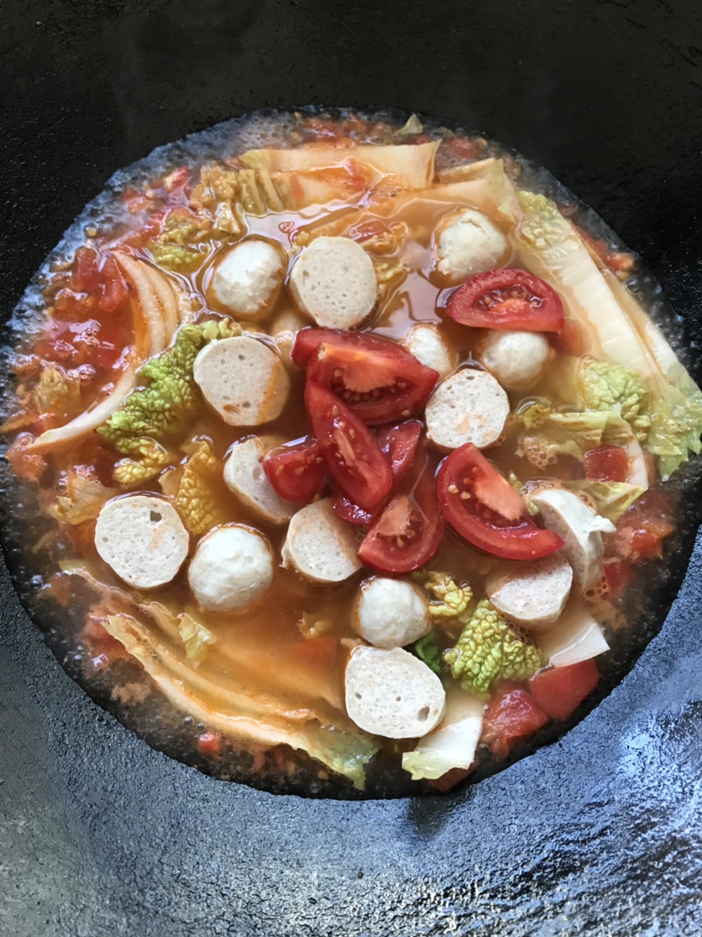 西红柿白菜肉丸汤