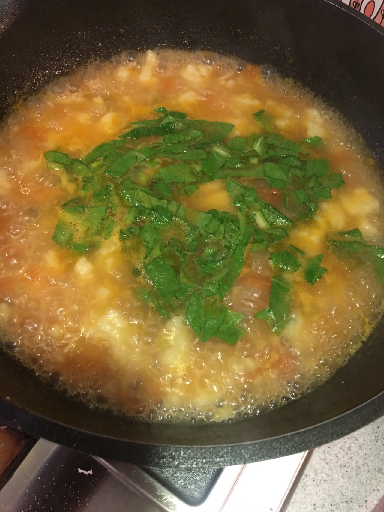 西红柿油菜鸡蛋疙瘩汤