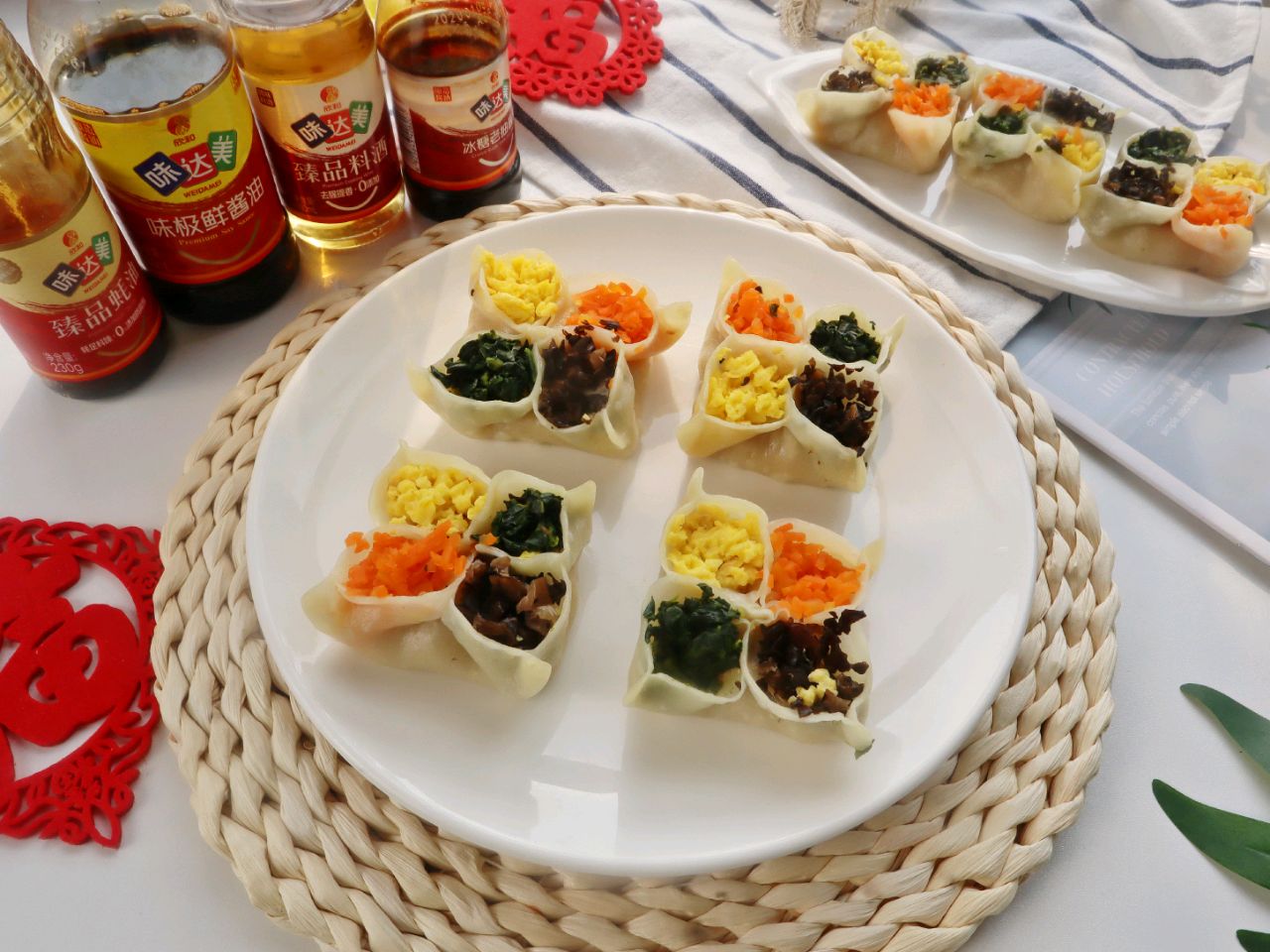 喜庆年菜四喜蒸饺❗️颜色夺目皮薄馅嫩❗️做法超详细