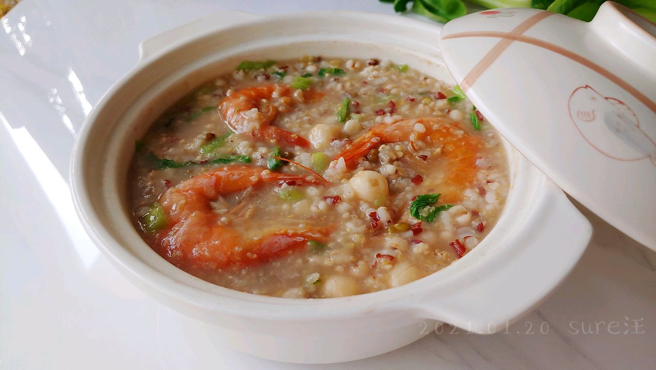 虾干油姜杂豆粥