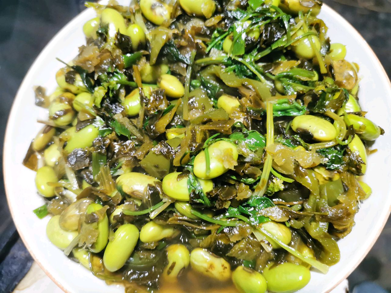 咸菜炒毛豆