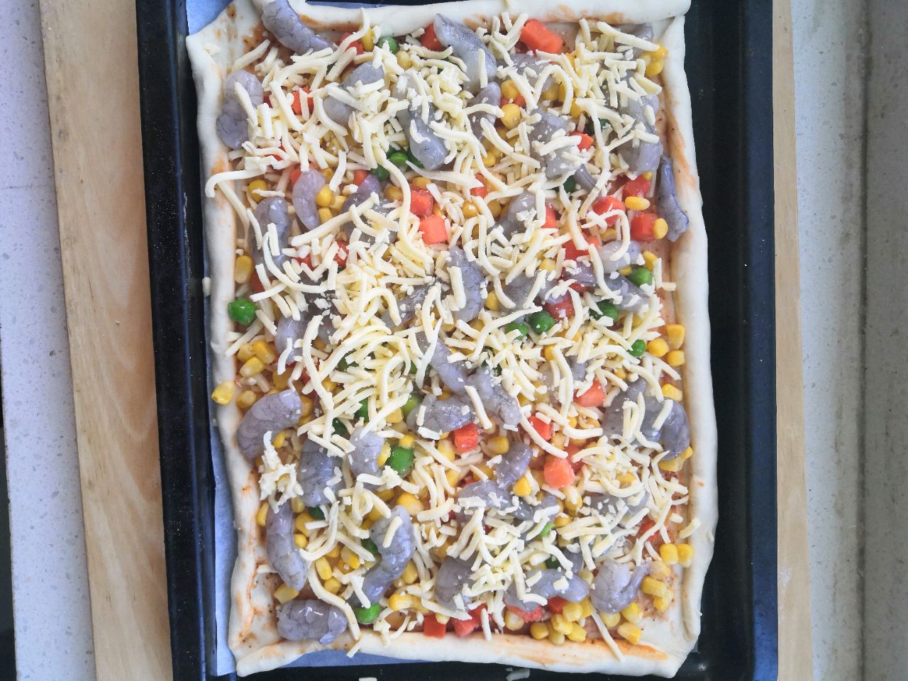 鲜虾蔬菜披萨(自制饼底)