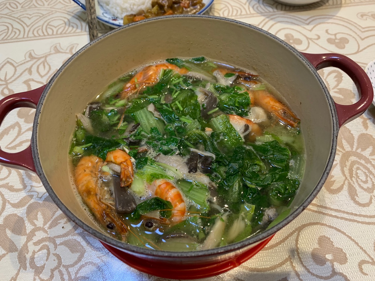小白菜蘑菇鲜虾汤