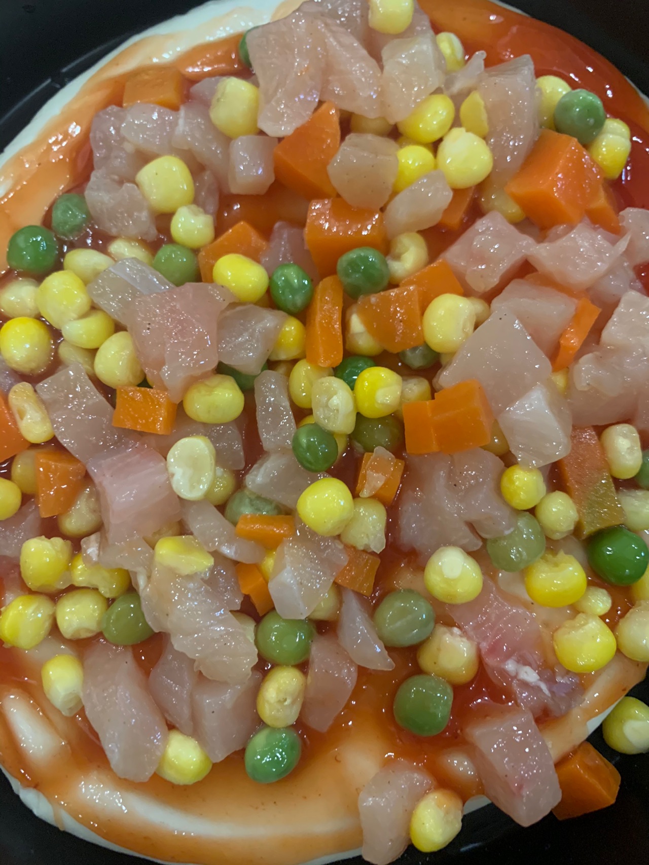 玉米鸡肉虾仁烤披萨
