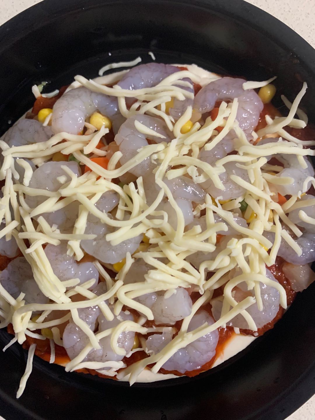 玉米鸡肉虾仁烤披萨