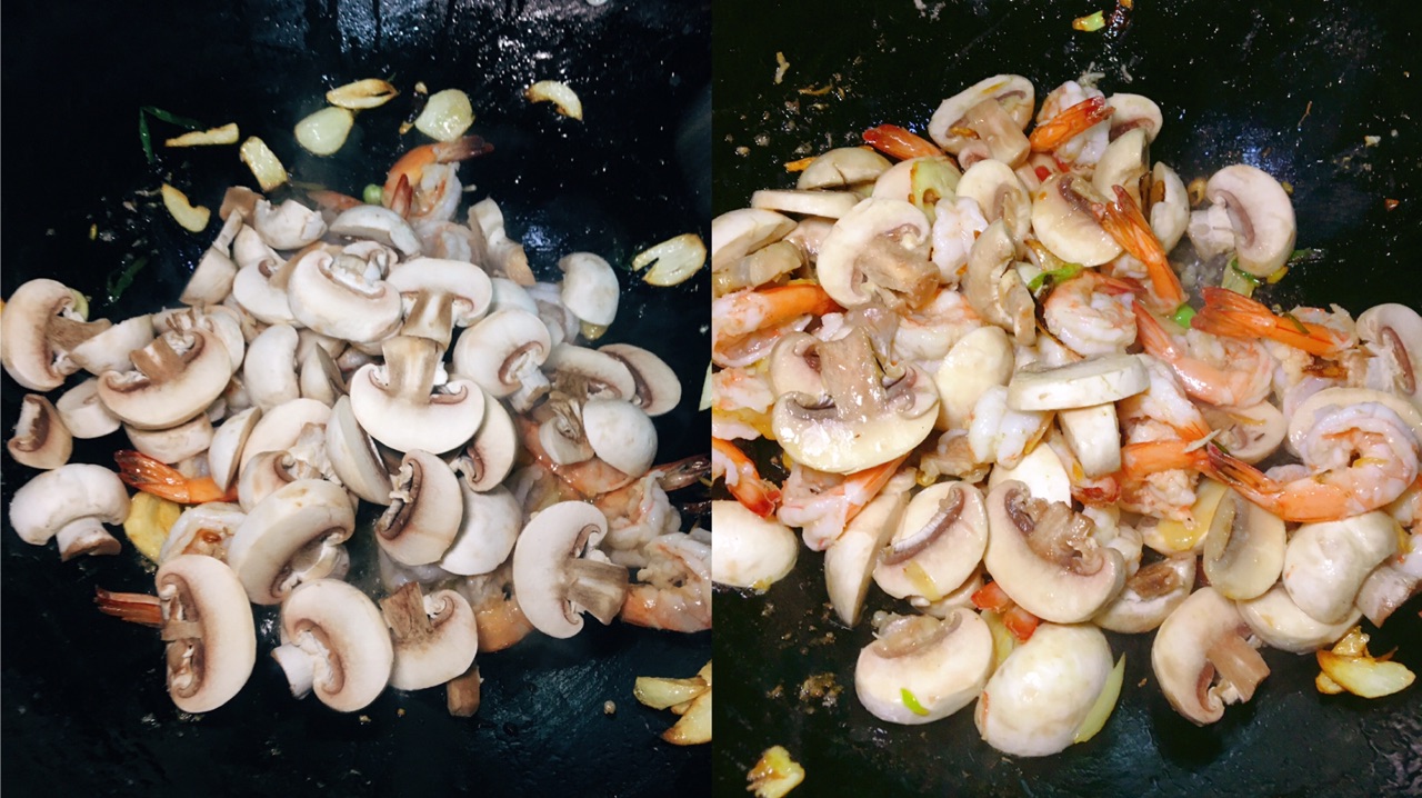 早餐最爱：虾仁口蘑意面